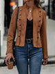 Decorative Button Open Front Long Sleeve Jacket Brown