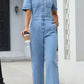 Short Sleeve Wide Leg Denim Jumpsuit