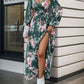 Slit Printed Surplice Long Sleeve Maxi Dress