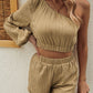 One Shoulder Long Sleeve Top and Shorts Set