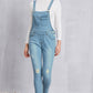 Distressed Washed Denim Overalls with Pockets