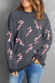Sequin Candy Cane Round Neck Sweatshirt Dark Gray