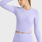 Side Slit Long Sleeve Round Neck Crop Top