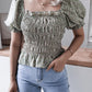 Frill Smocked Square Neck Short Sleeve Blouse