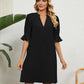 Notched Neck Flounce Sleeve Dress