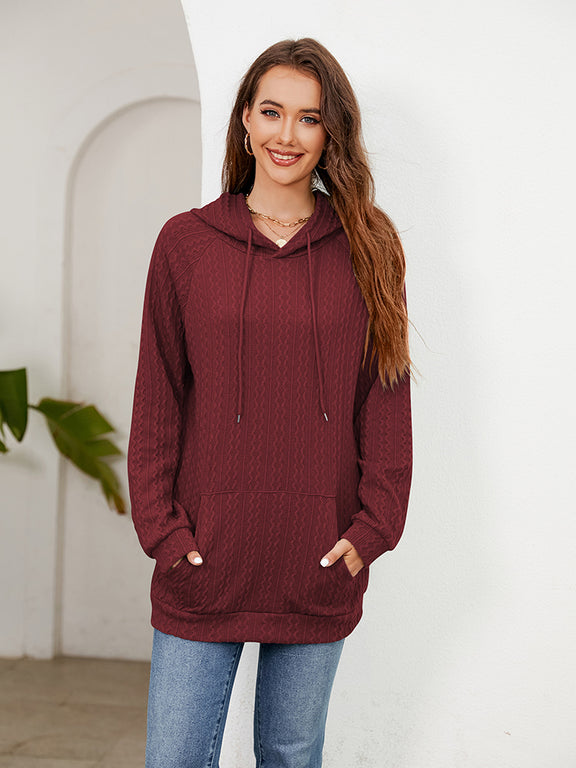 Raglan Sleeve Front Pocket Hoodie Brick Red
