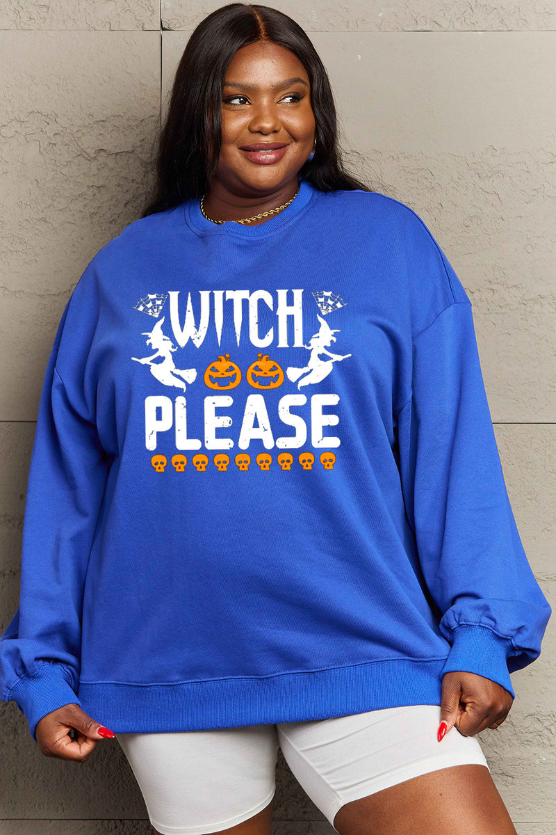 Simply Love Full Size WITCH PLEASE Graphic Sweatshirt Royal Blue