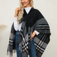 Fringe Contrast Plaid Poncho