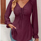 Full Size Drawstring Ruffled V-Neck Long Sleeve Blouse