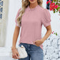 Frill Mock Neck Short Sleeve Eyelet Blouse