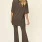 Double Take Full Size Round Neck Drop Shoulder T-Shirt and Flare Pants Set