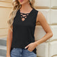 Eyelet Crisscross V-Neck Tank