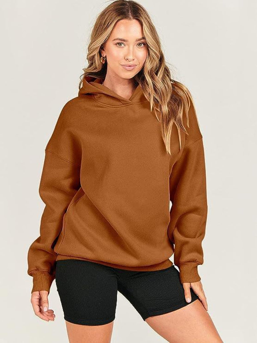 Dropped Shoulder Long Sleeve Hoodie Caramel