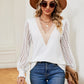 Contrast V-Neck Long Sleeve Blouse