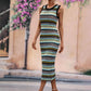 Striped Round Neck Sleeveless Midi Cover Up Dress