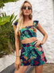 Printed Square Neck Top and Shorts Set Light Green