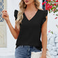 Ruffled V-Neck Cap Sleeve Blouse