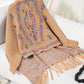 Fringe Geometric Open Front Long Sleeve Cape