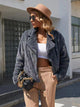 Ivy Lane Plush Open Front Dropped Shoulder Jacket Dark Gray