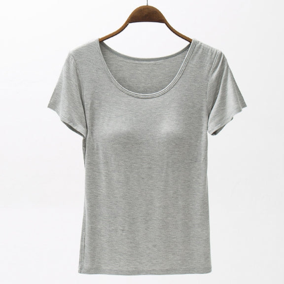 Round Neck Modal T-Shirt with Bra Gray