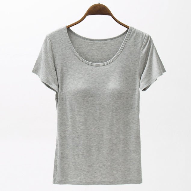Round Neck Modal T-Shirt with Bra Gray