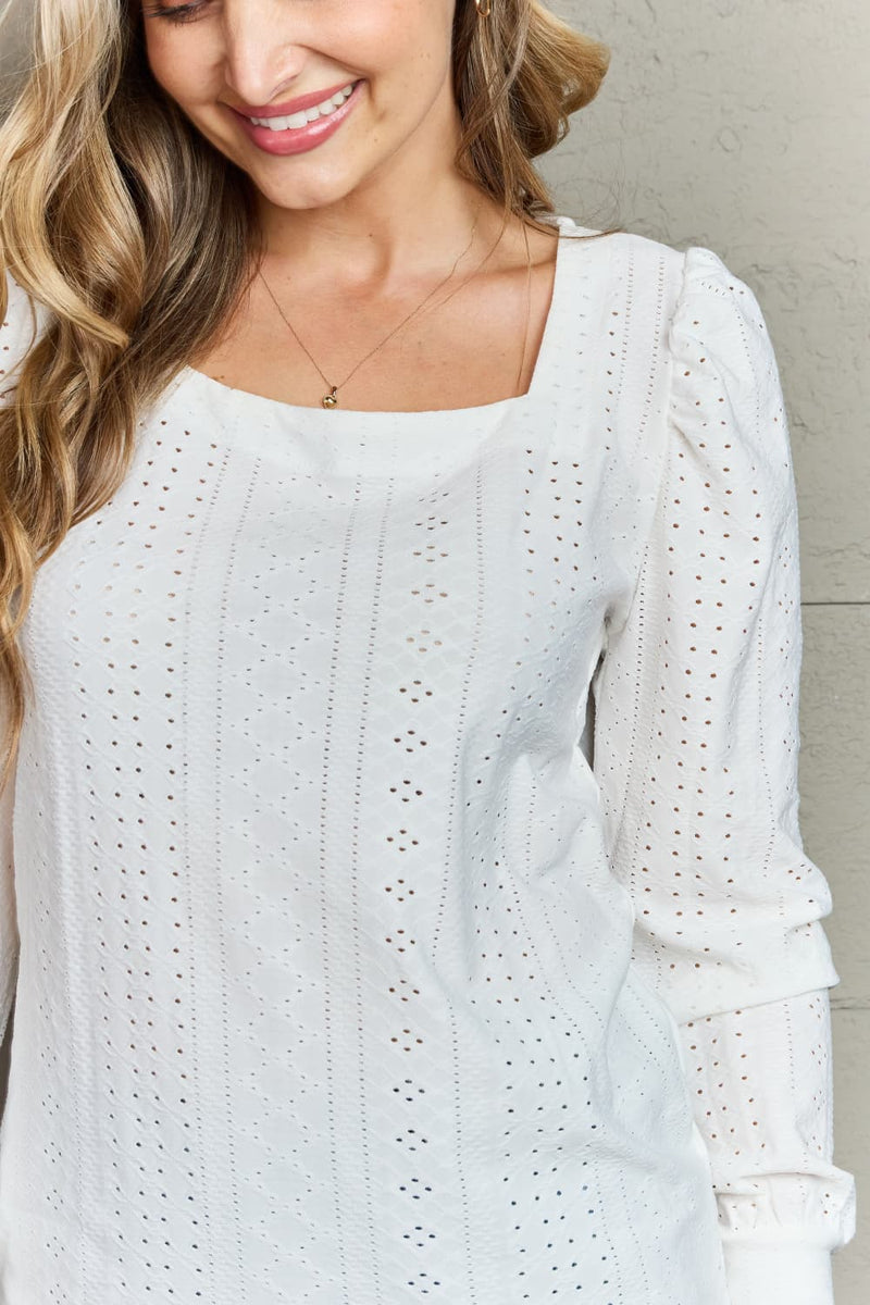 Mandy Eyelet Square Neck Puff Sleeve Blouse