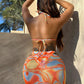 Multicolored Drawstring Ruched Three-Piece Swim Set