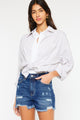 Kancan High Rise Frayed Hem Denim Shorts Dark