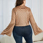 Plus Size Checkered Johnny Collar Flare Sleeve Shirt