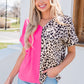 Leopard Color Block V-Neck Blouse