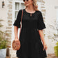 Ruffle Trim Tie Neck Flounce Sleeve Tiered Dress