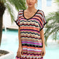 Rainbow Stripe Scalloped V-Neck Cover-Up Dress