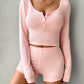 Scoop Neck Long Sleeve Top and Shorts Set