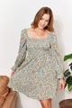 Floral Smocked Flounce Sleeve Square Neck Dress Floral