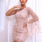 Sequin One Shoulder Spliced Mesh Sleeve Dress