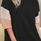 Color Block Round Neck Three-Quarter Sleeve Blouse