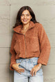 Zip-Up Collared Teddy Jacket Caramel