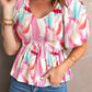 Printed V-Neck Babydoll Blouse