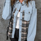 Plaid Pocketed Button Up Denim Jacket