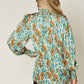 Double Take Full Size Printed Smocked Long Sleeve Blouse