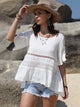 Lace Detail Round Neck Half Sleeve Blouse White