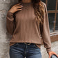 Perfee Ribbed Round Neck Long Sleeve T-Shirt