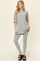 Double Take Full Size Round Neck Dropped Shoulder T-Shirt and Leggings Set Light Gray