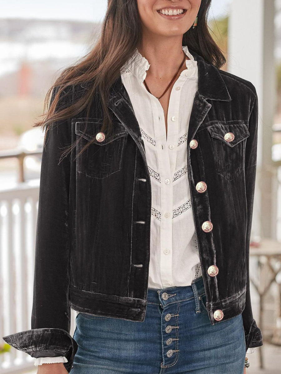 Button Up Long Sleeve Jacket with Chest Pockets Black