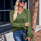 V-Neck Tie Cuff Puff Sleeve Blouse