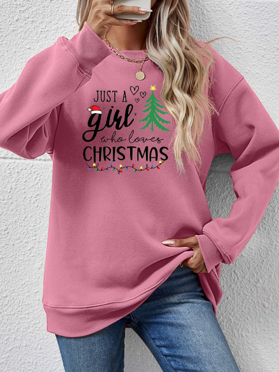 Letter Graphic Round Neck Sweatshirt Moonlit Mauve