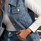 Collared Neck Sleeveless Denim Jacket