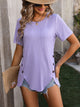 Mandy Decorative Button Round Neck Short Sleeve Blouse Lavender