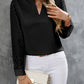 Notched Long Sleeve Blouse