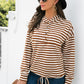 Striped Half-Button Dropped Shoulder Hoodie